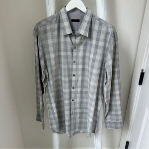 Zachary Prell Minch Grey Plaid Men's Dress Shirt Sz XL